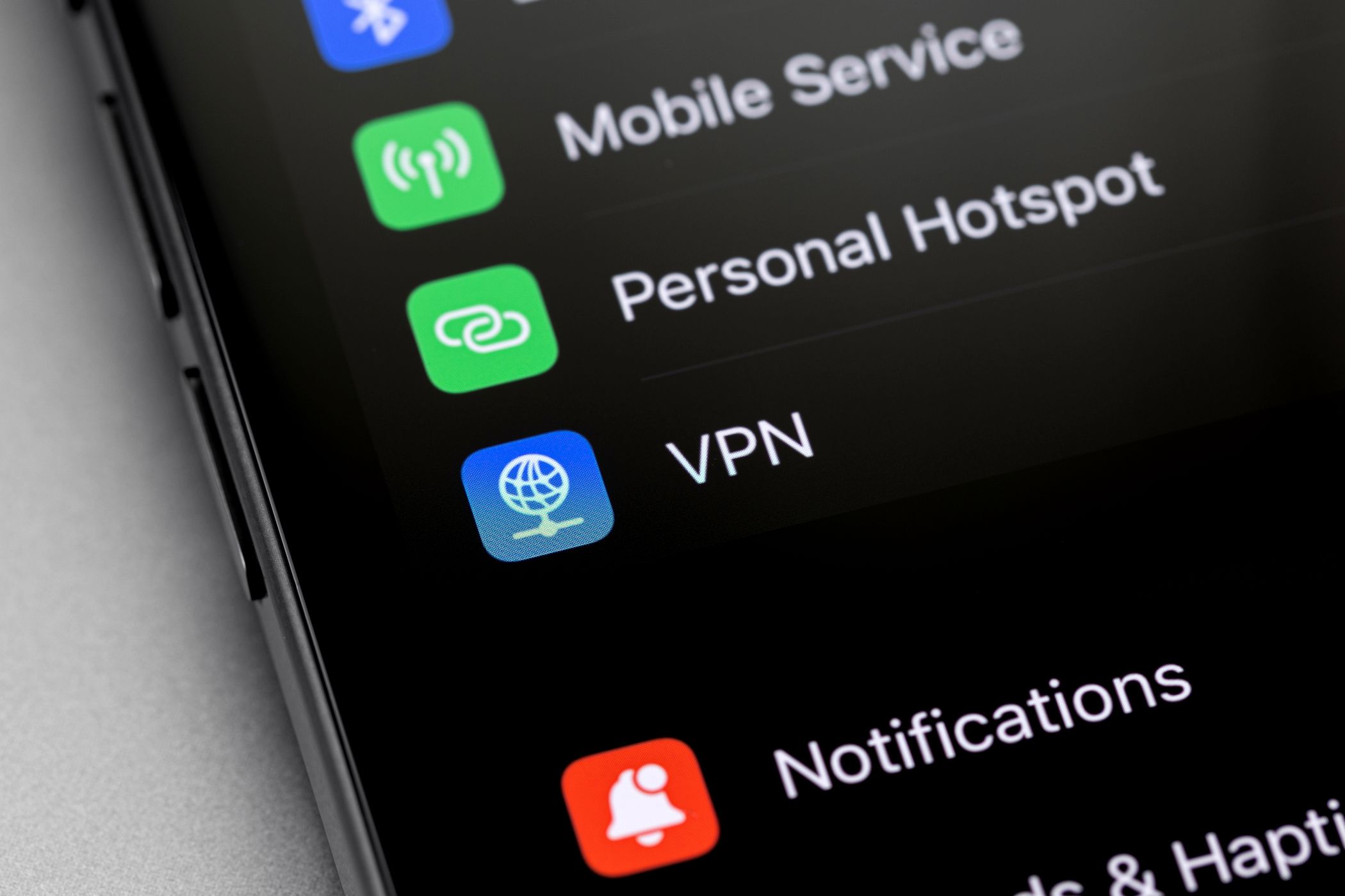نماد VPN در صفحه تلفن هوشمند
