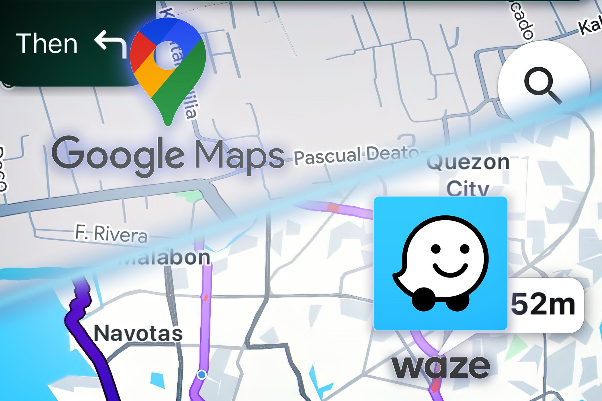 Google Maps و آرم های Waze بر روی رابط های مربوطه