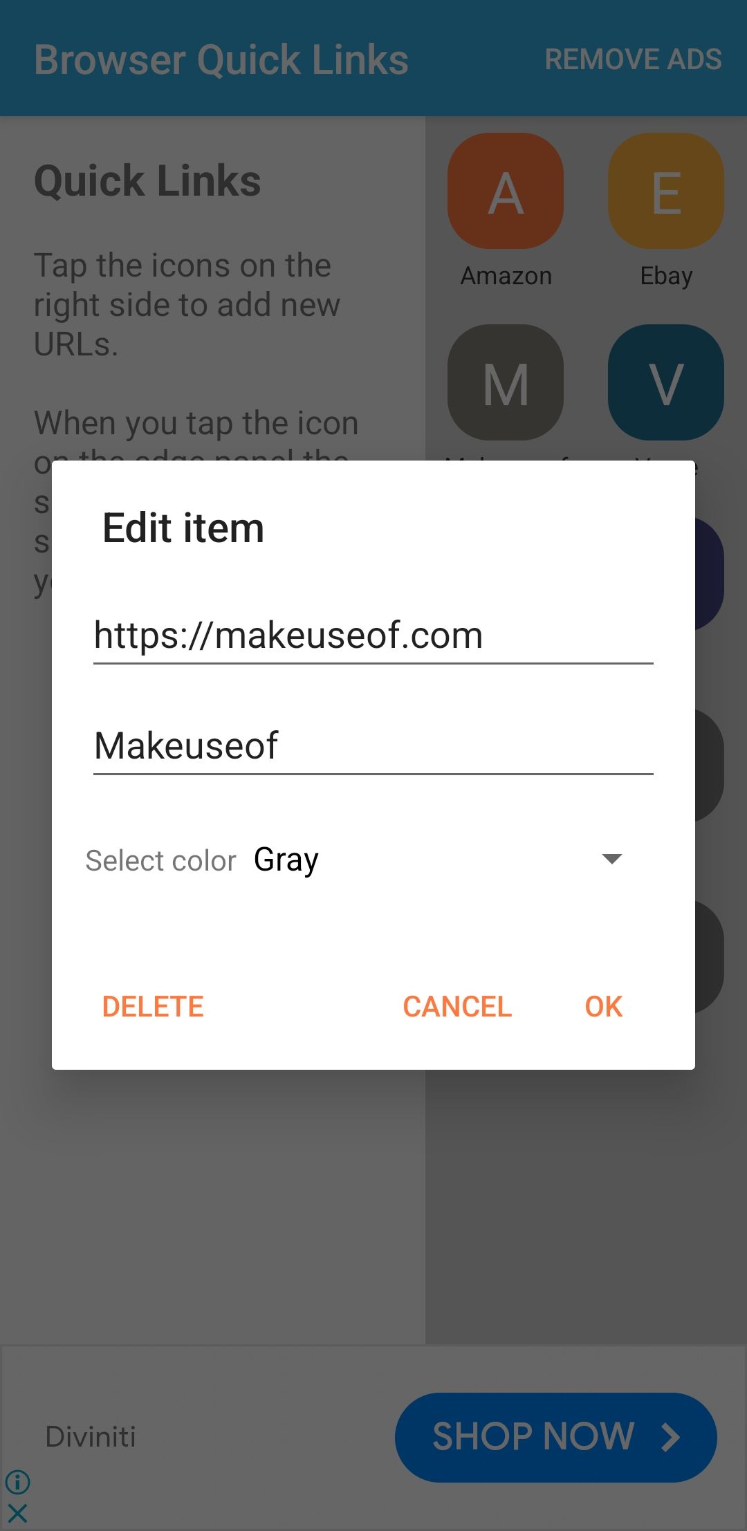 وب سایت در برنامه لینک مرورگر در Android