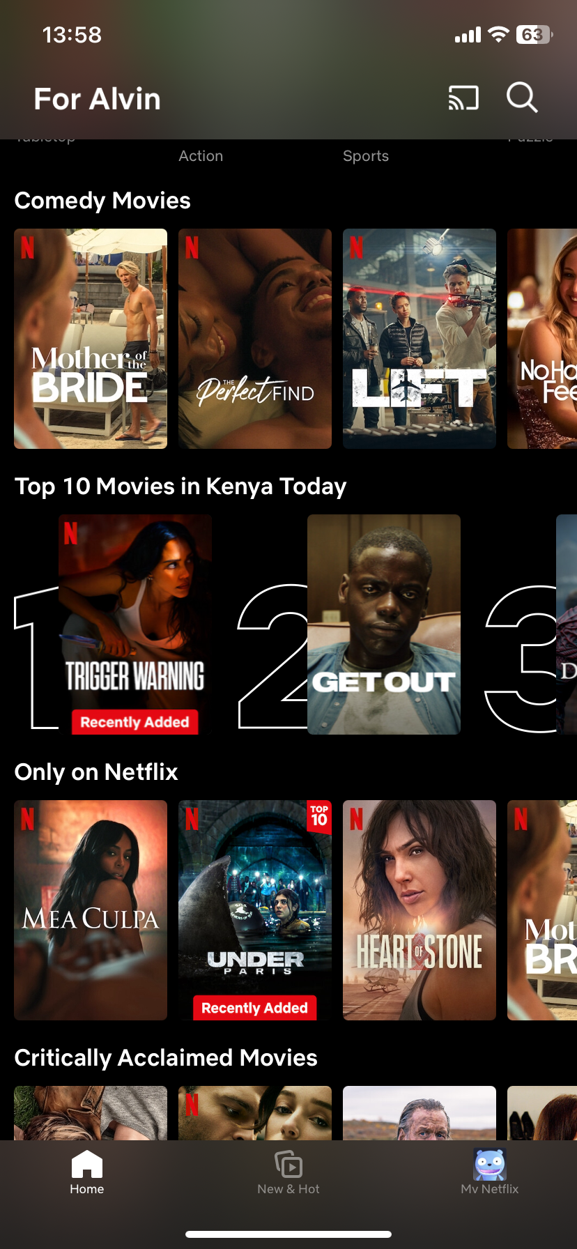 صفحه اصلی Netflix در iOS