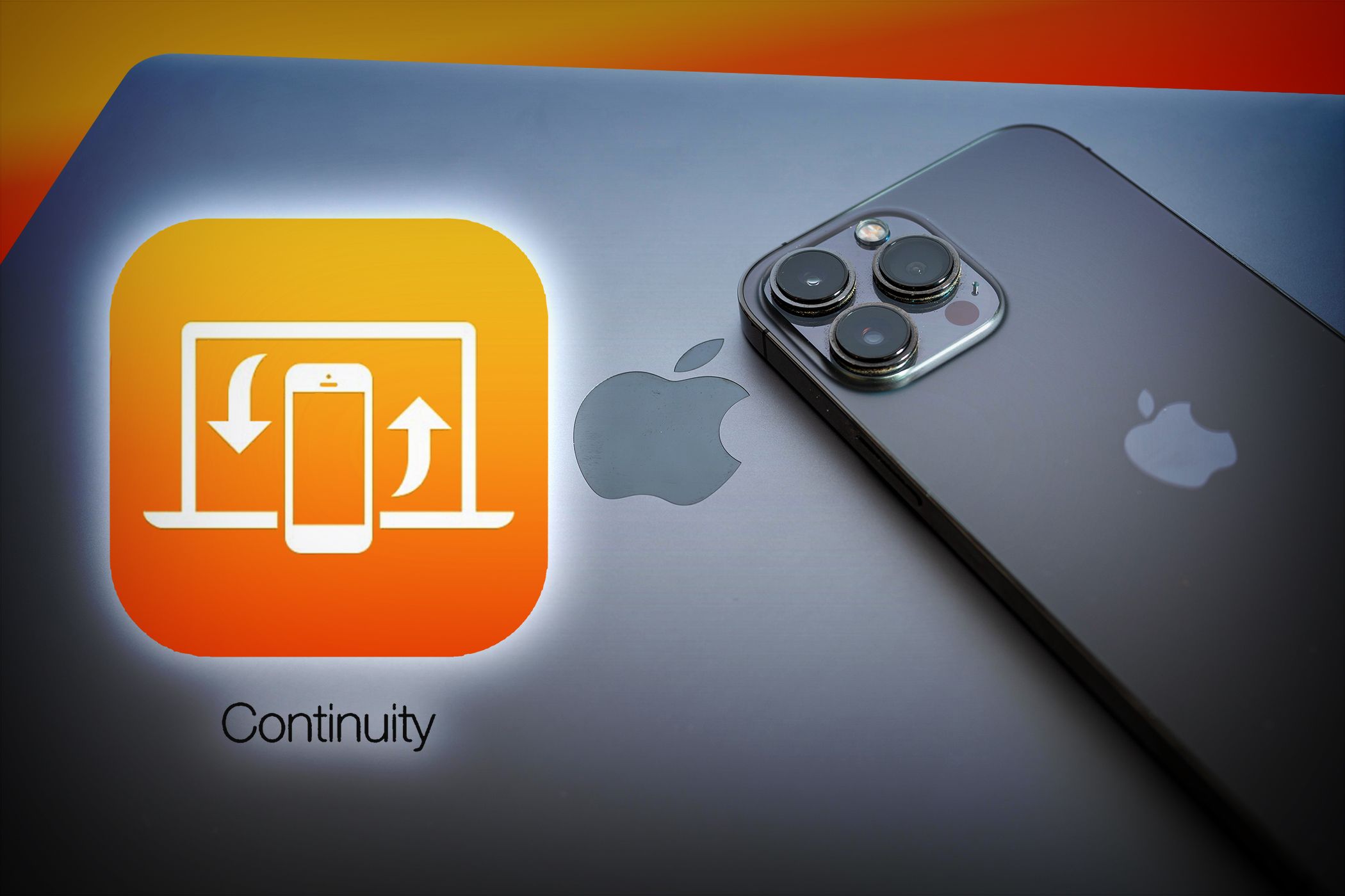 نماد ویژگی Handoff Apple در کنار MacBook و iPhone ، با نمایش ادغام یکپارچه بین دستگاه های اپل.