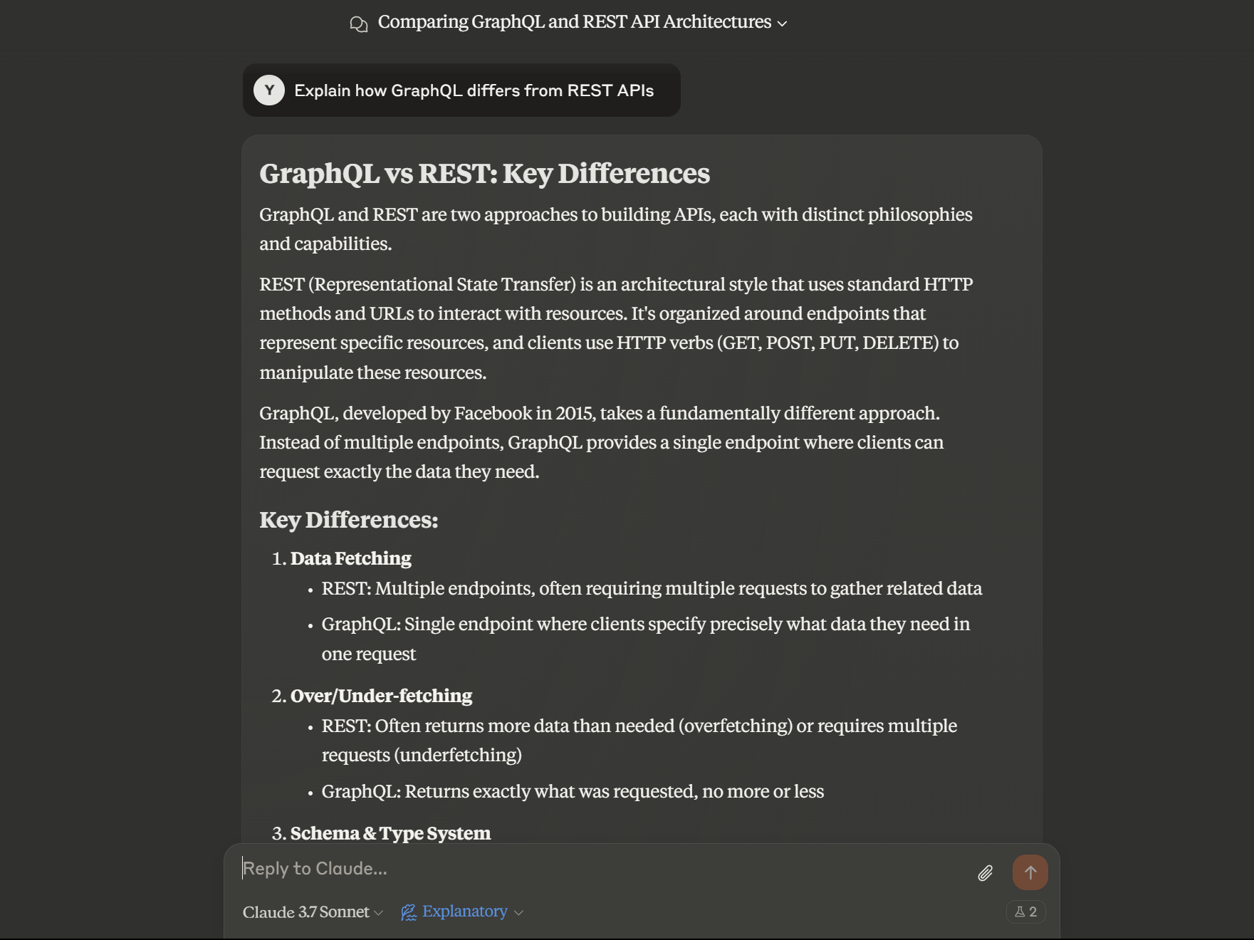 پاسخ Claude برای سریع در GraphQL vs REST با سبک توضیح انتخاب شده 1