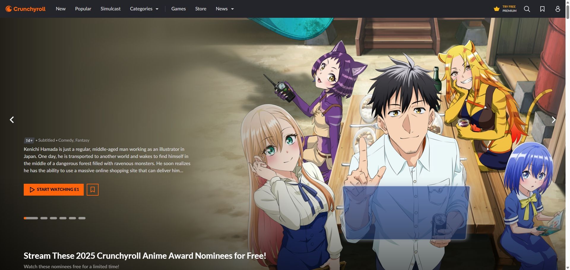 صفحه اصلی Crunchyroll مه 2025
