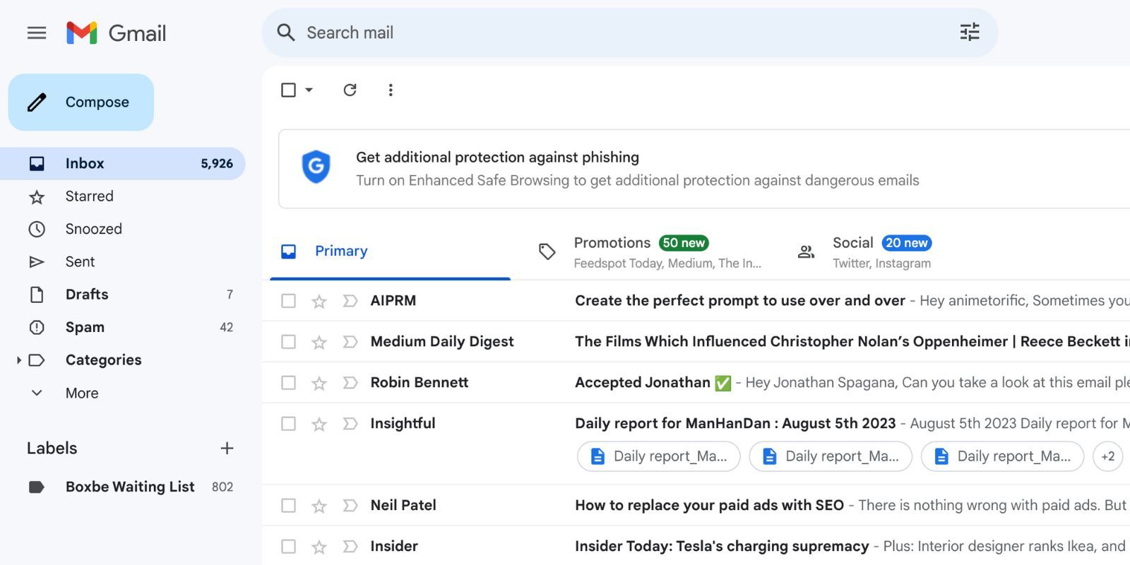 ایمیل های خوانده نشده در صندوق ورودی Gmail