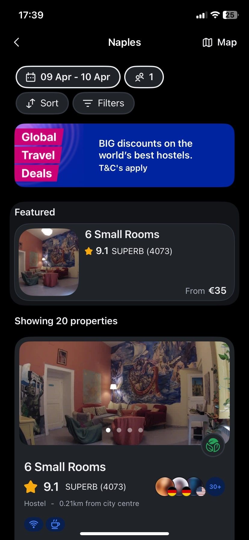 صفحه جستجوی HostelWorld
