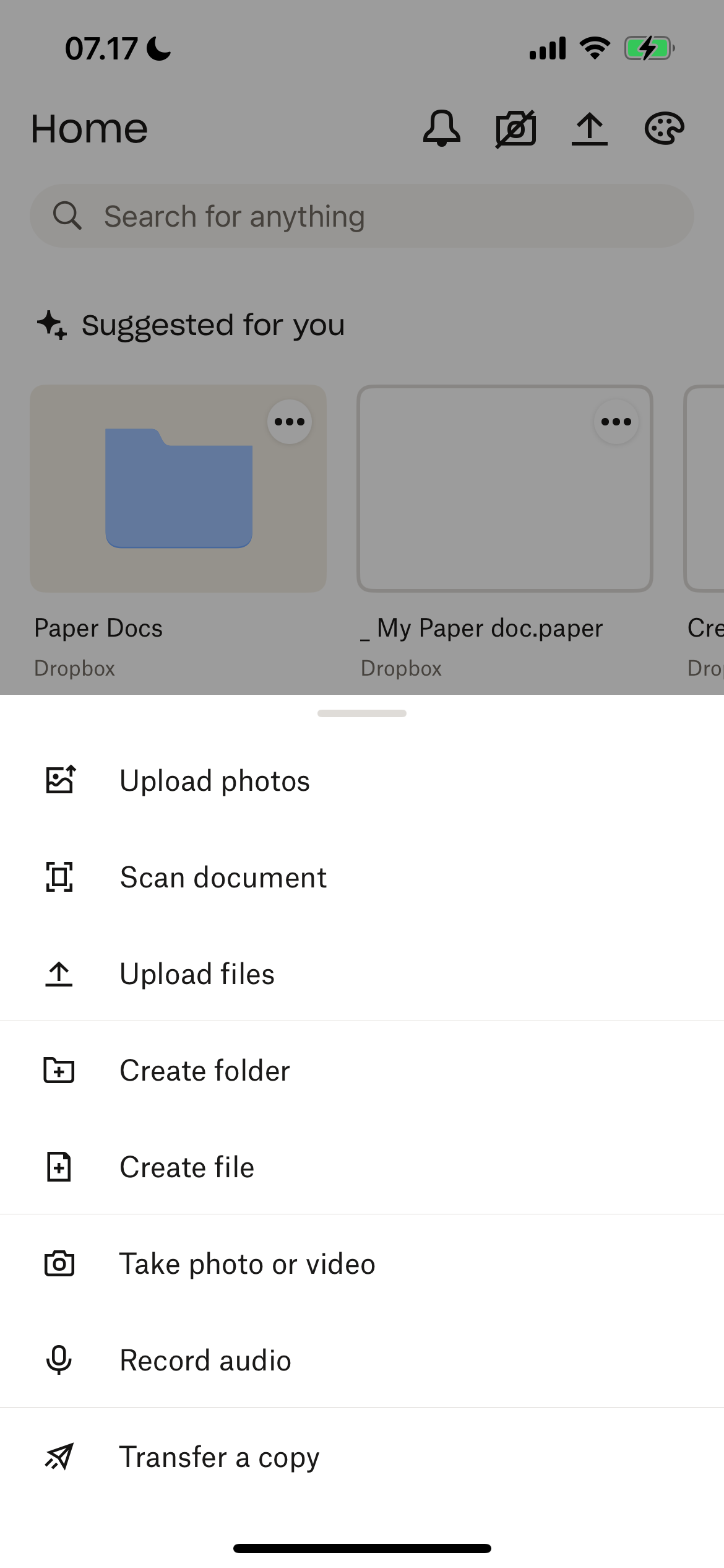 یک فایل یا سند جدید را در Dropbox ایجاد کنید