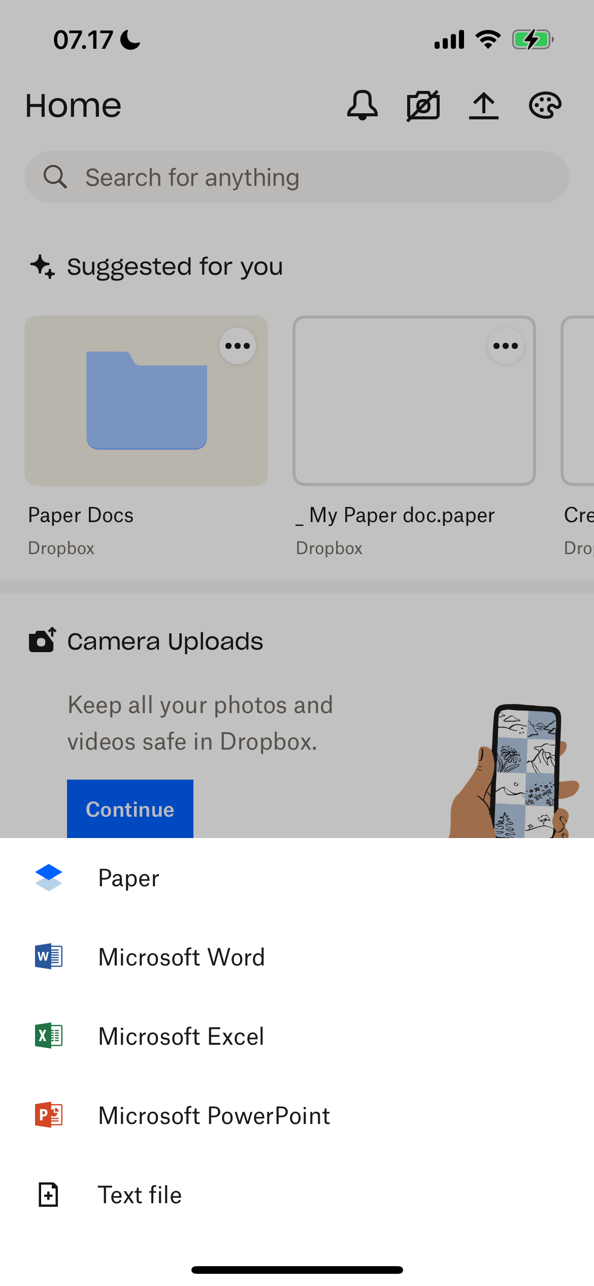 یک سند کاغذ Dropbox در برنامه ایجاد کنید