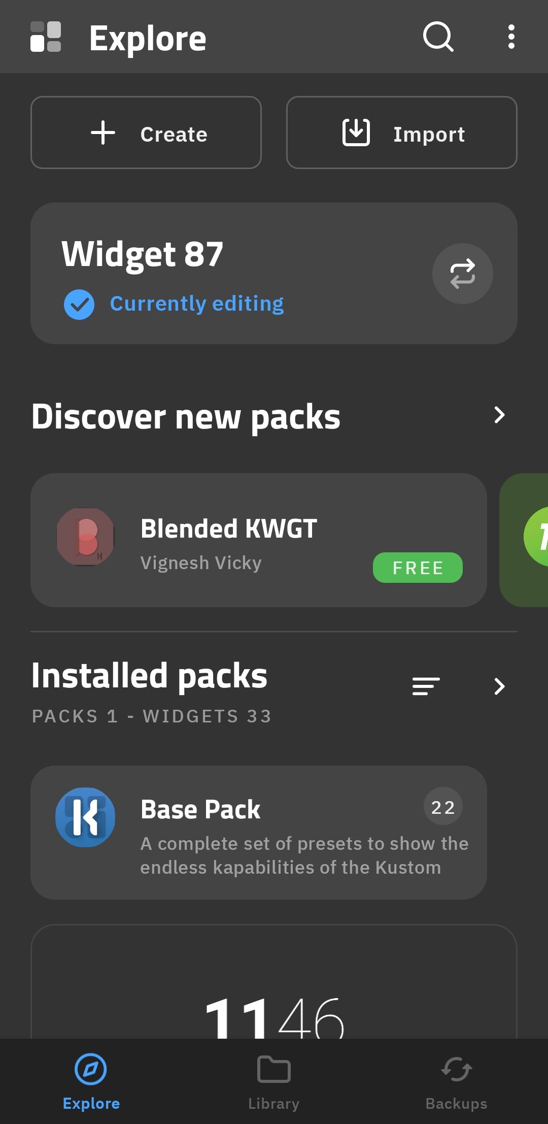 منوی ویجت KWGT در Android