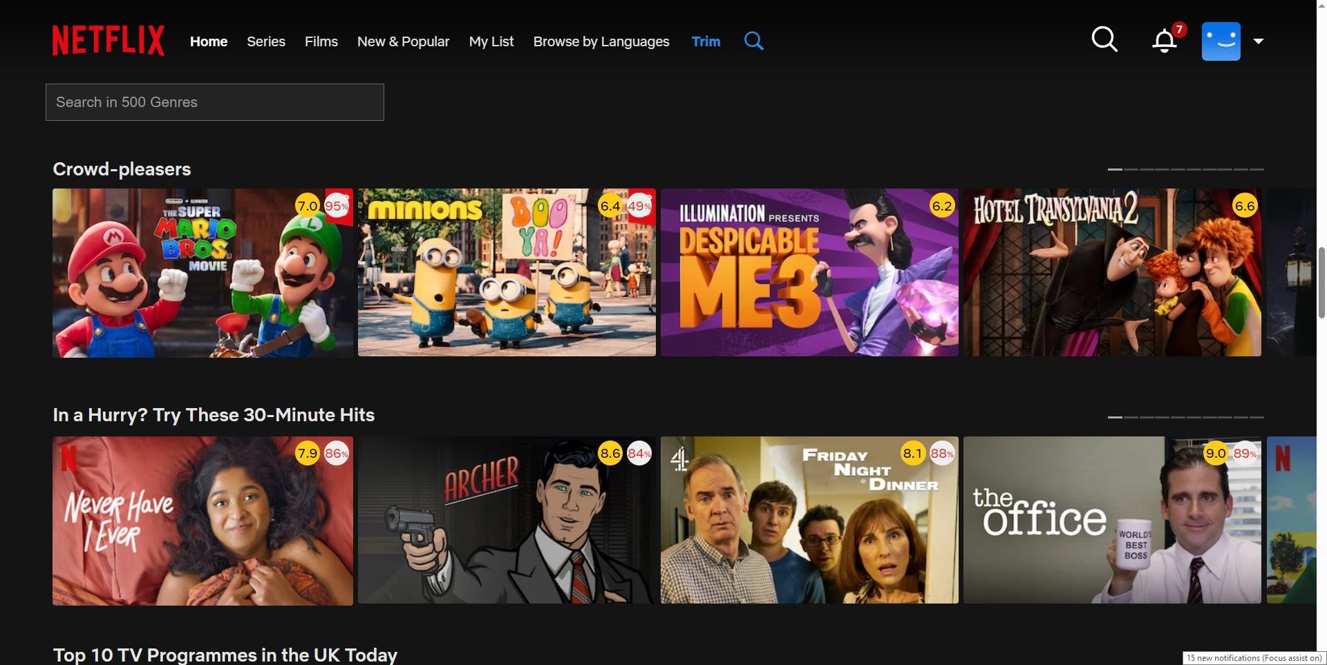 Netflix Trim Trim Chrome با رتبه بندی فیلم.
