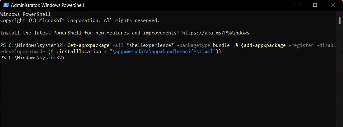 ثبت مجدد منوی شروع از طریق PowerShell در ویندوز