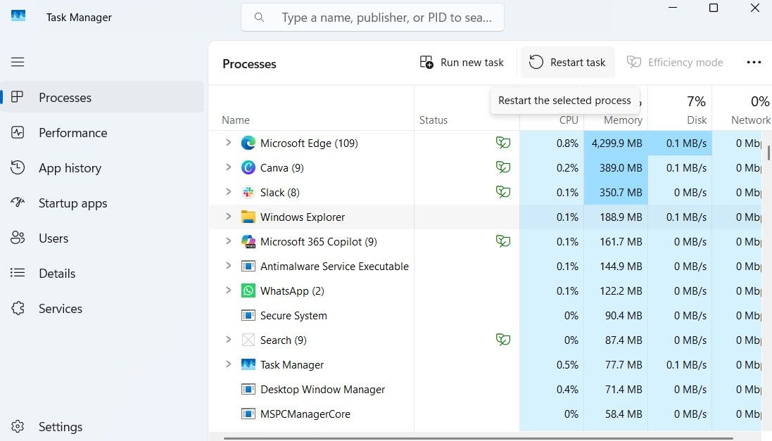 Windows Explorer را در Task Manager مجدداً راه اندازی کنید