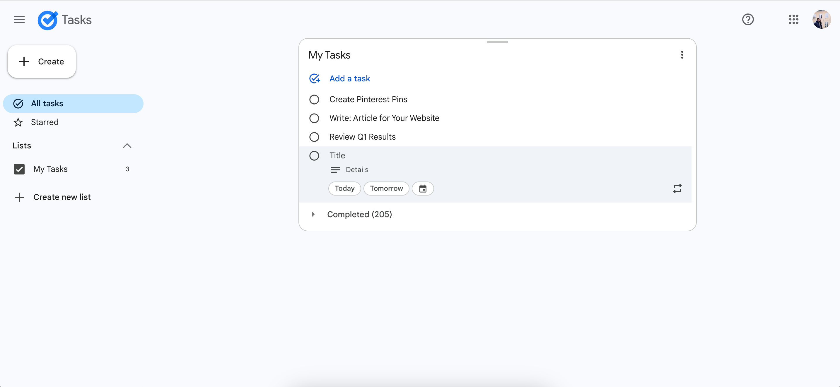 با استفاده از برنامه وب Google Tasks برای برنامه ریزی روز