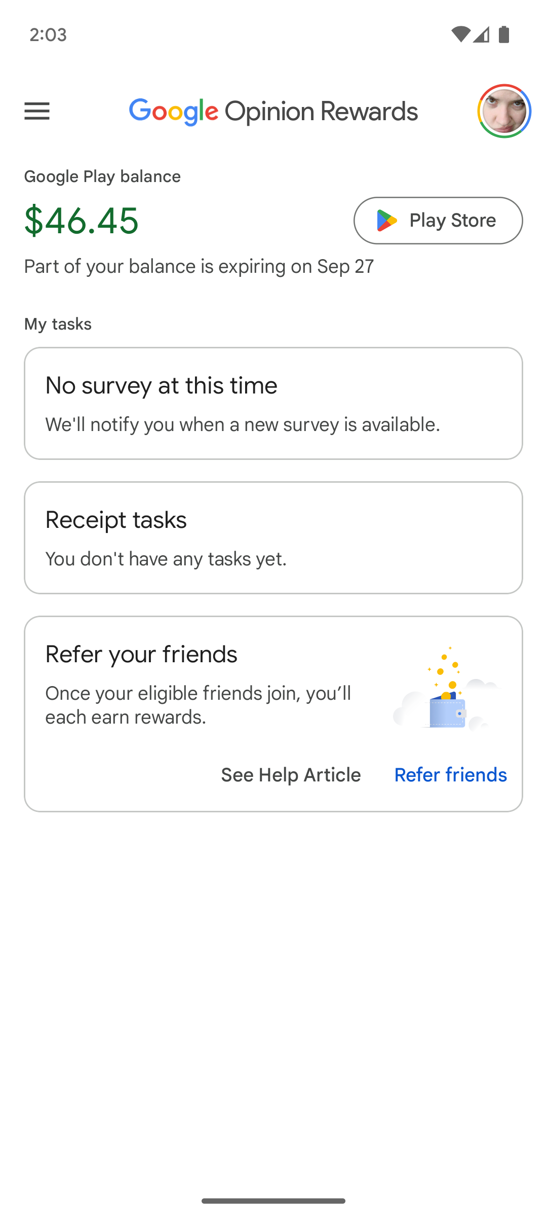 برنامه پاداش نظر Google که تعادل را نشان می دهد