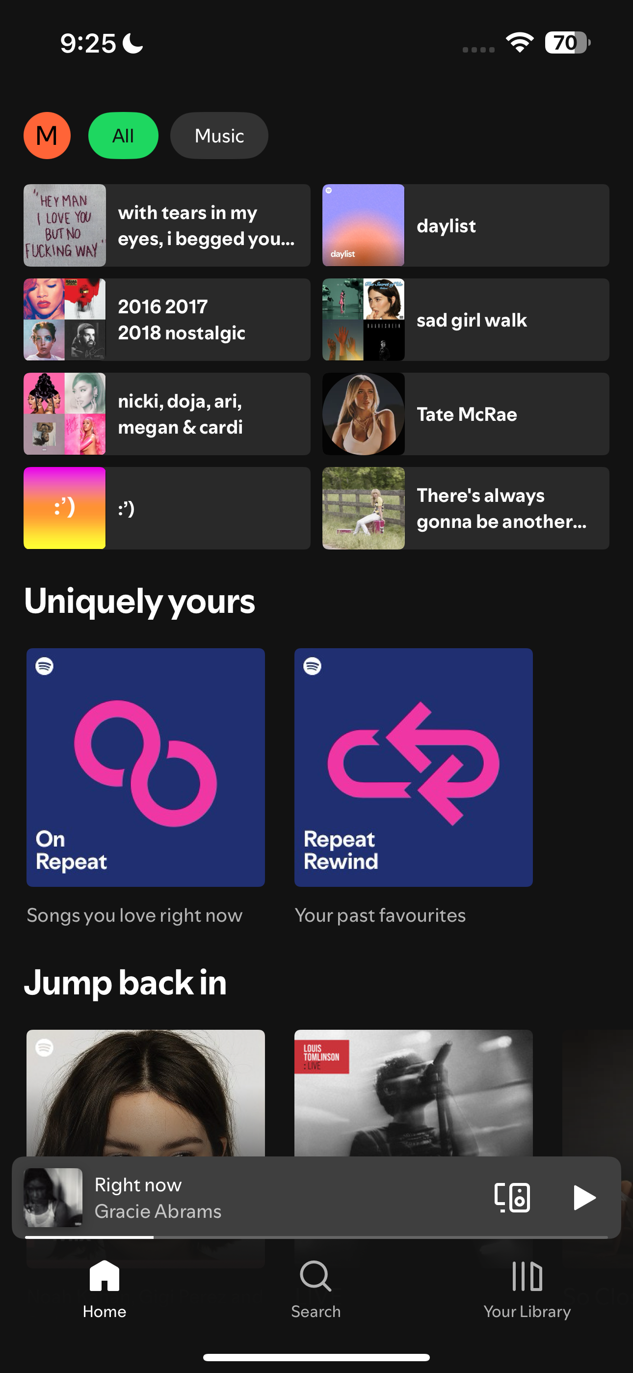 صفحه اصلی Spotify در آیفون