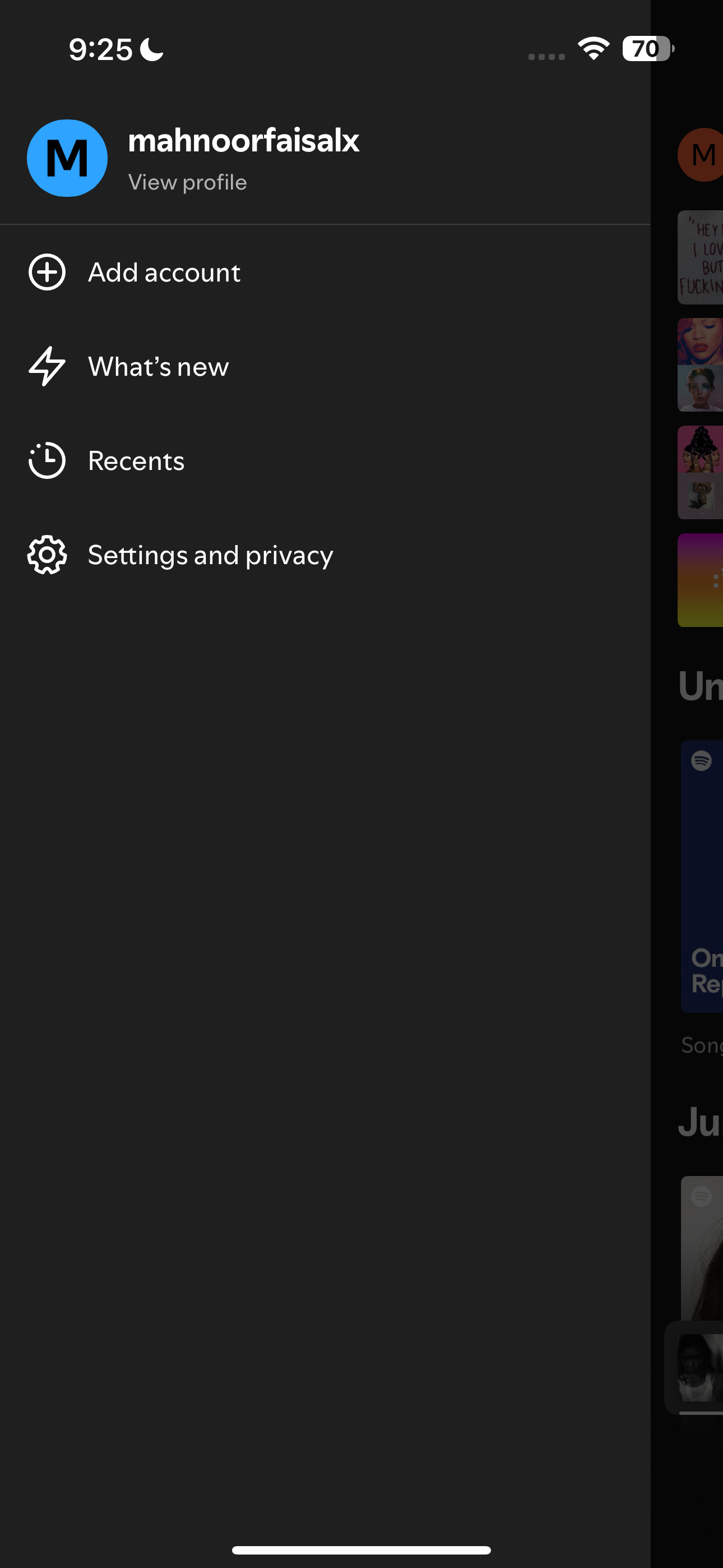 تنظیمات Spotify و گزینه حریم خصوصی