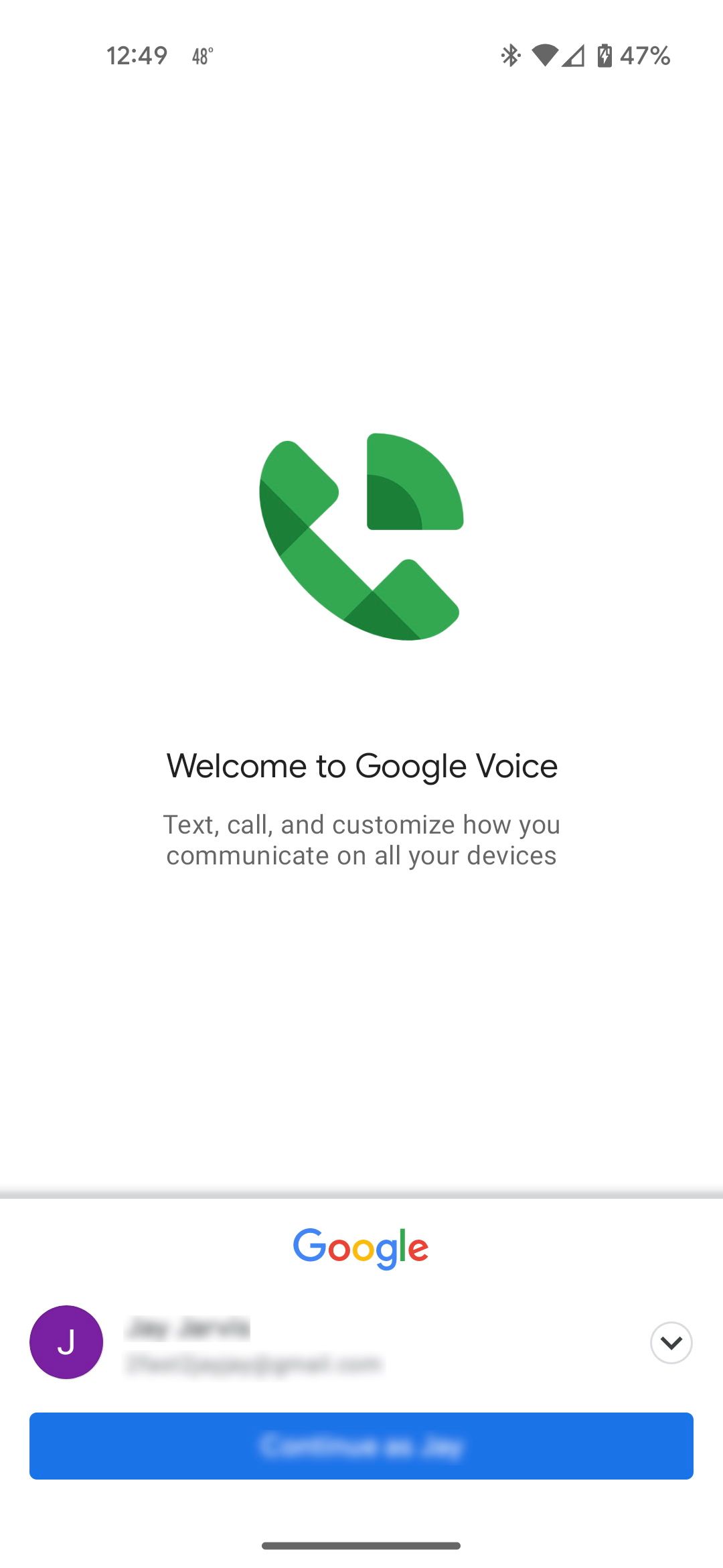 صفحه ای که از کاربران به Google Voice استقبال می کند