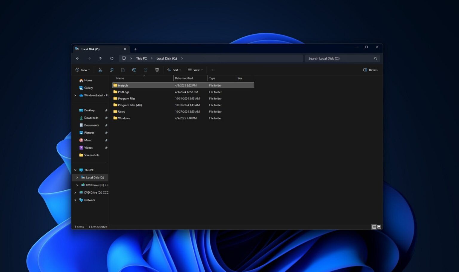 پوشه inetpub ویندوز 11