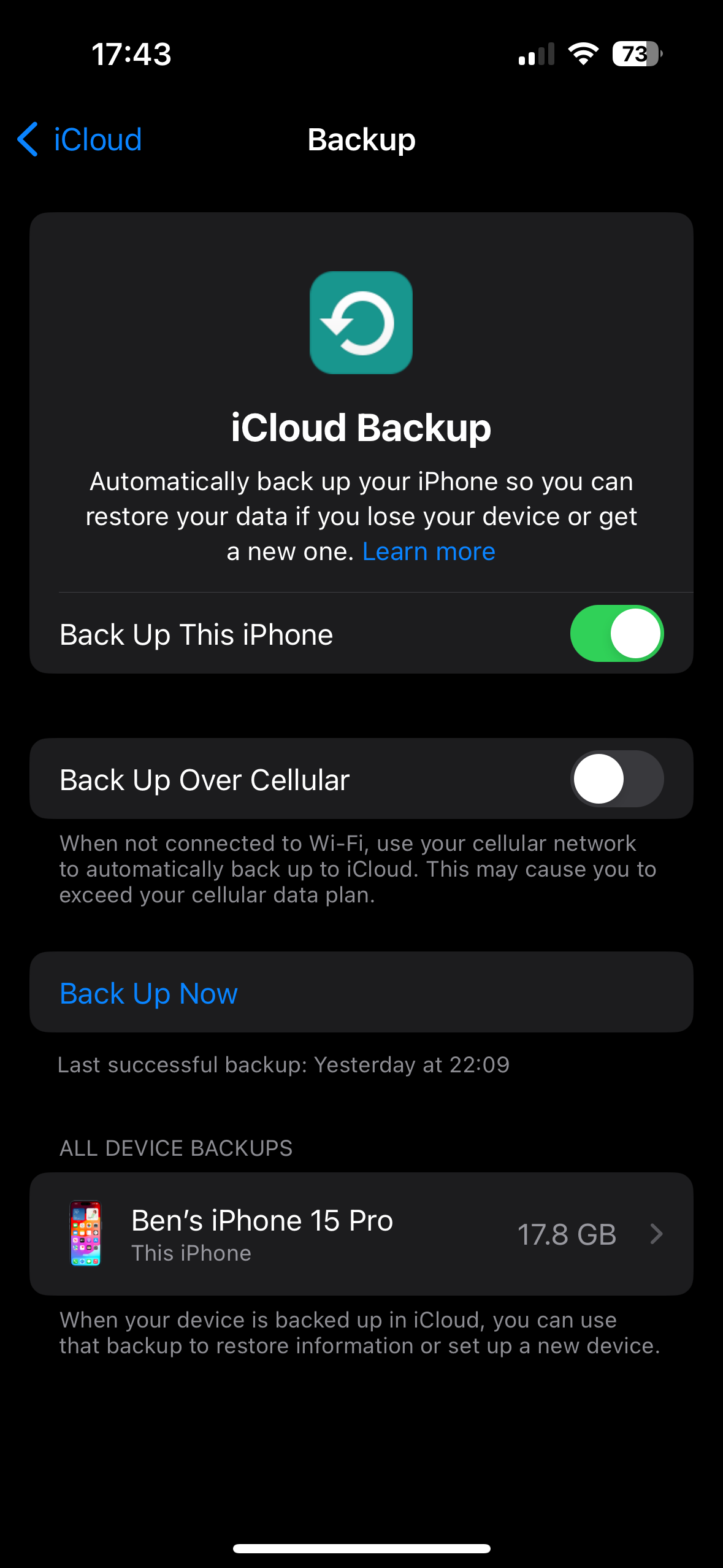 تنظیمات پشتیبان iCloud در آیفون