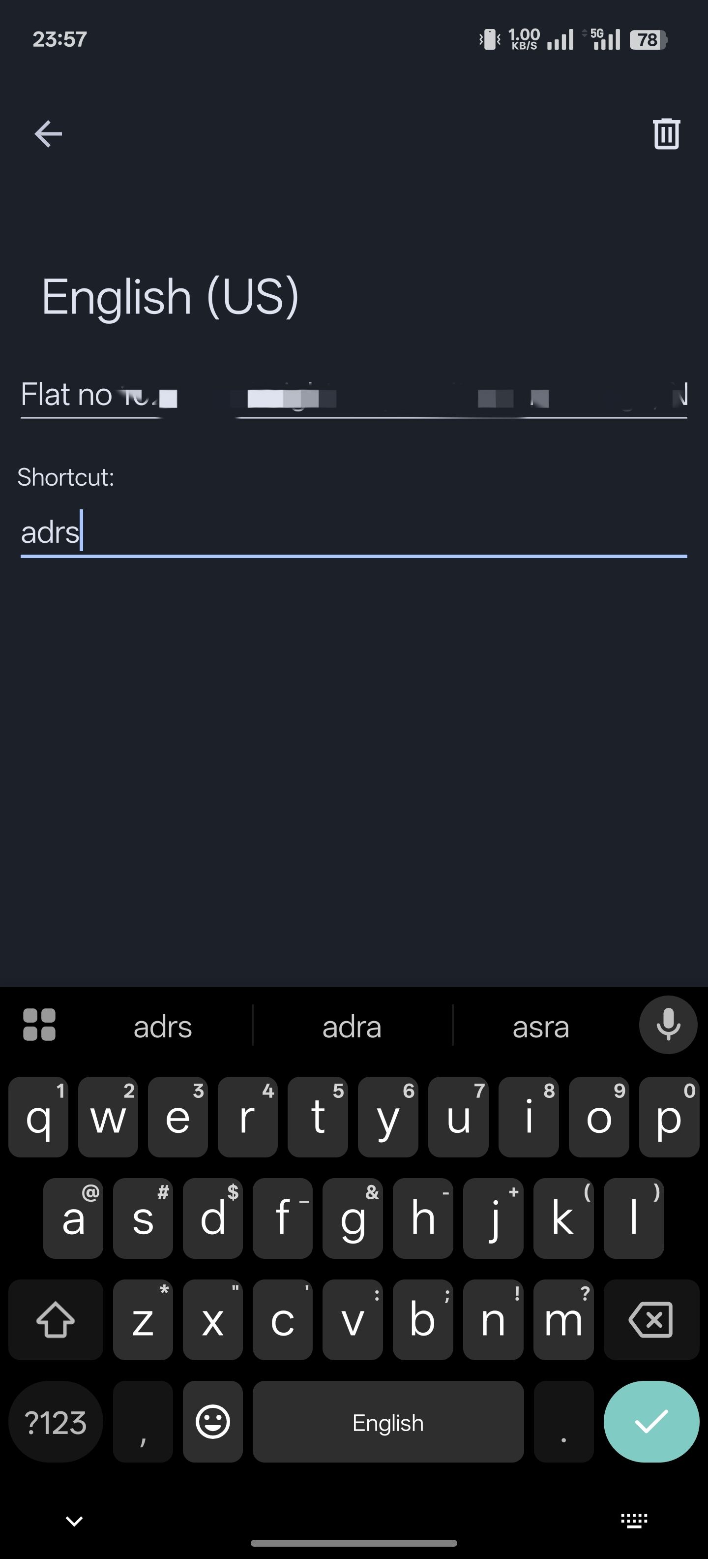 تنظیم میانبر متنی در GBOADE در تلفن Android.