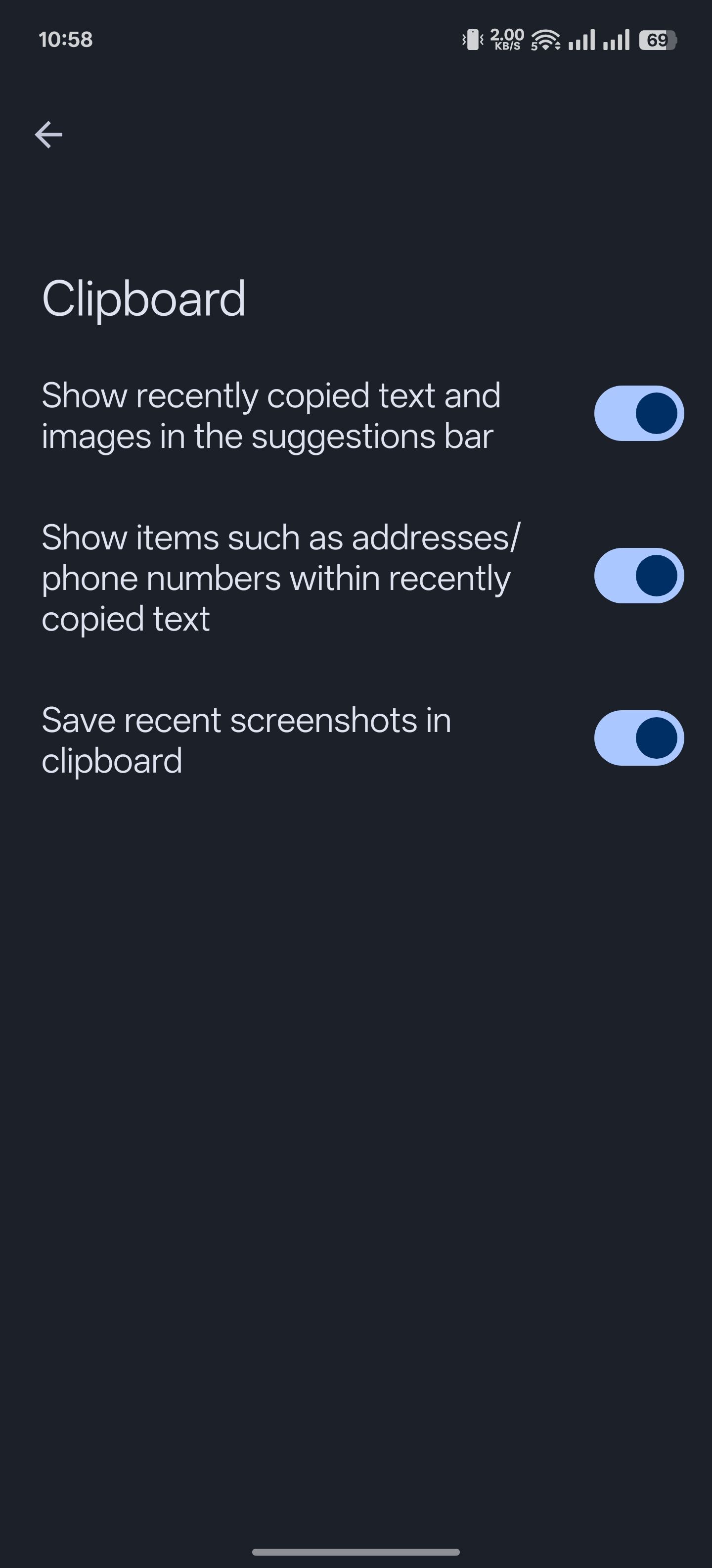 جابجایی روی تصاویر Save اخیر در گزینه Clipboard در تنظیمات Gboard.