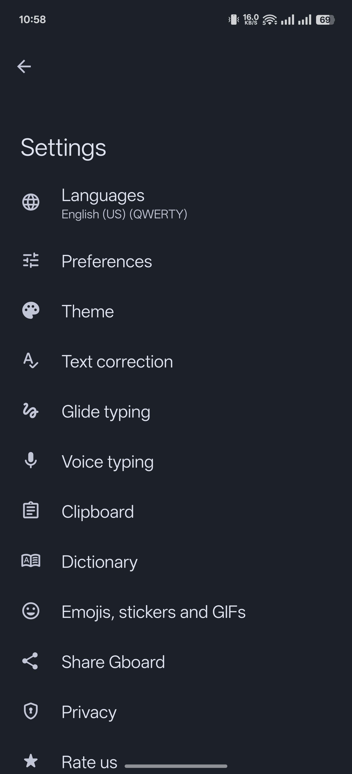 انتخاب گزینه Clipboard در تنظیمات Gboard.