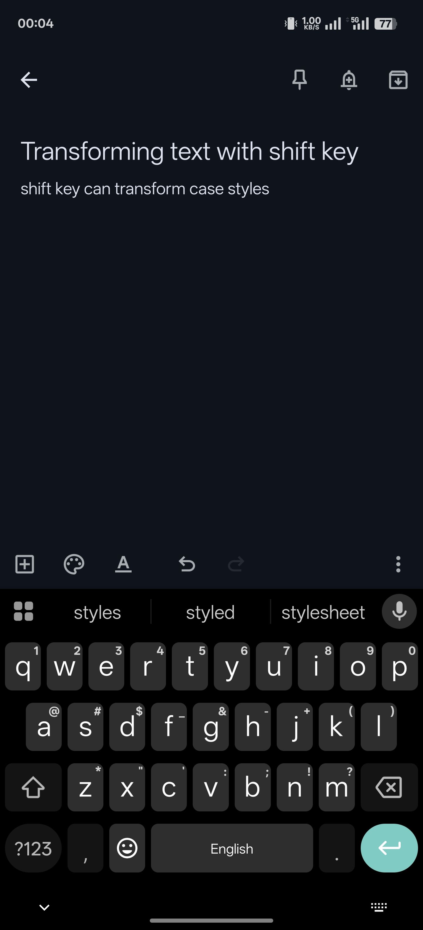 با استفاده از کلید Shift برای تبدیل متن کوچک.