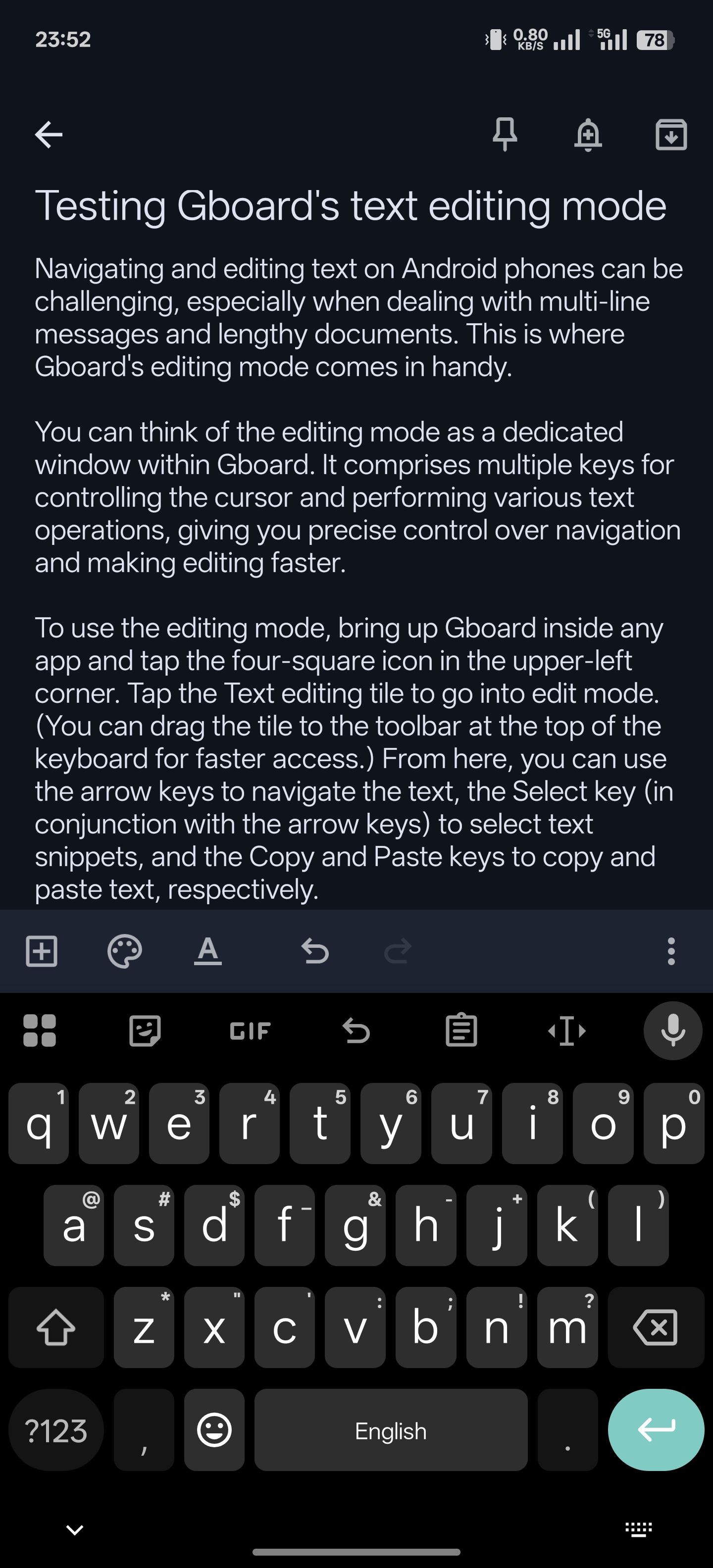 دسترسی به Gboard در برنامه Keep.