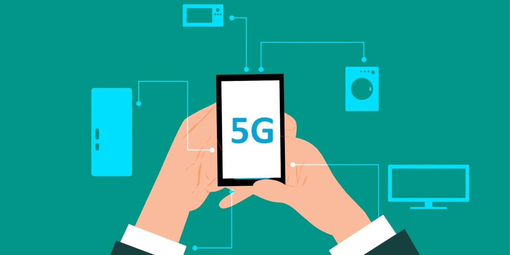 گرافیک دیجیتالی شخص با استفاده از 5G از طریق تلفن با چندین نقطه اتصال