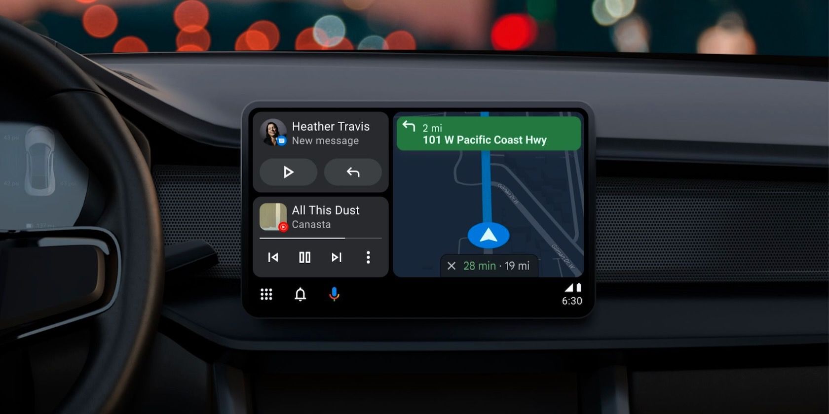 Android Auto با برگه ناوبری ، متن و صوتی در پس زمینه