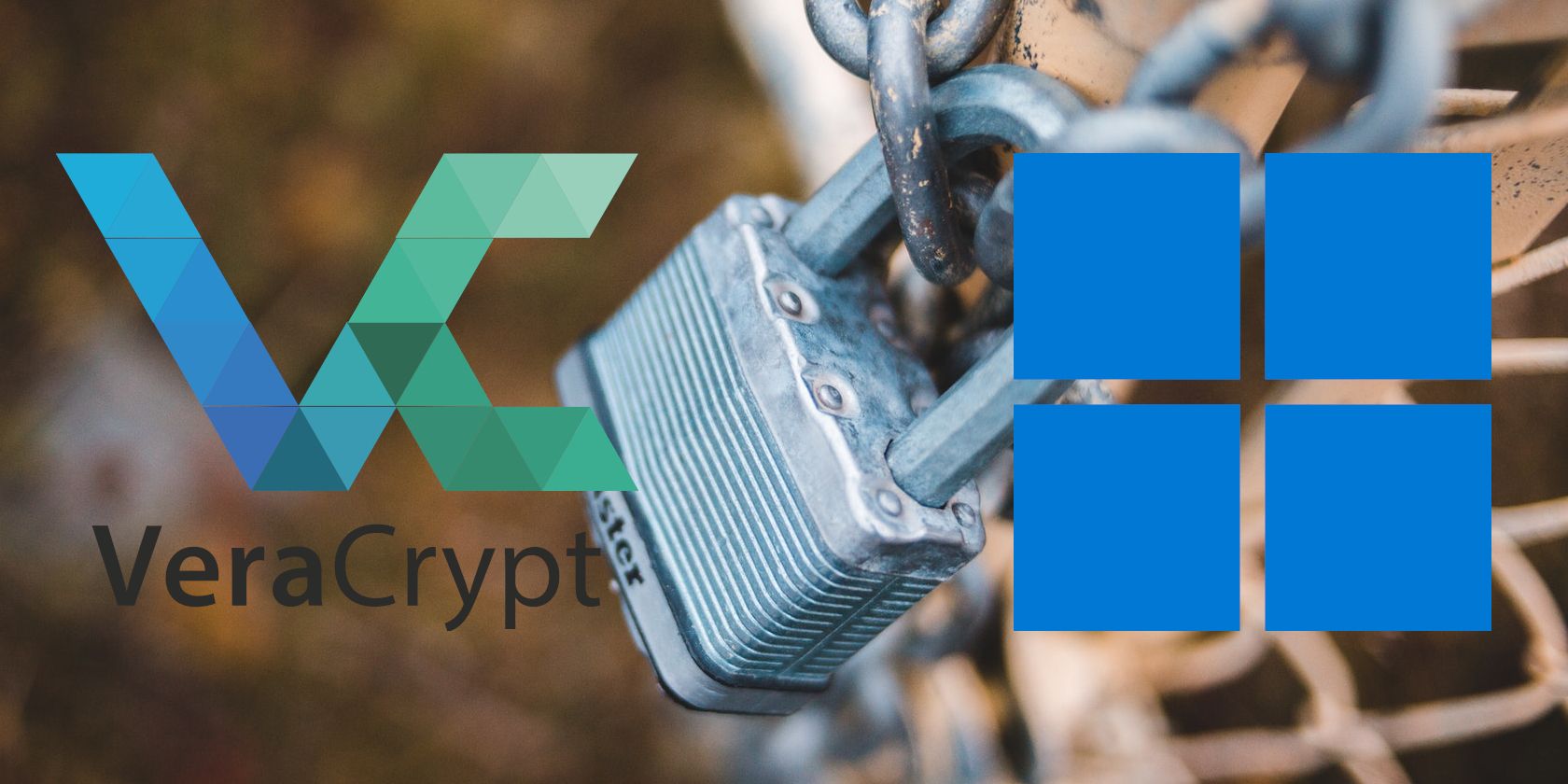 آرم های Veracrypt و Microsoft Windows بر روی تصویر قفل و زنجیر