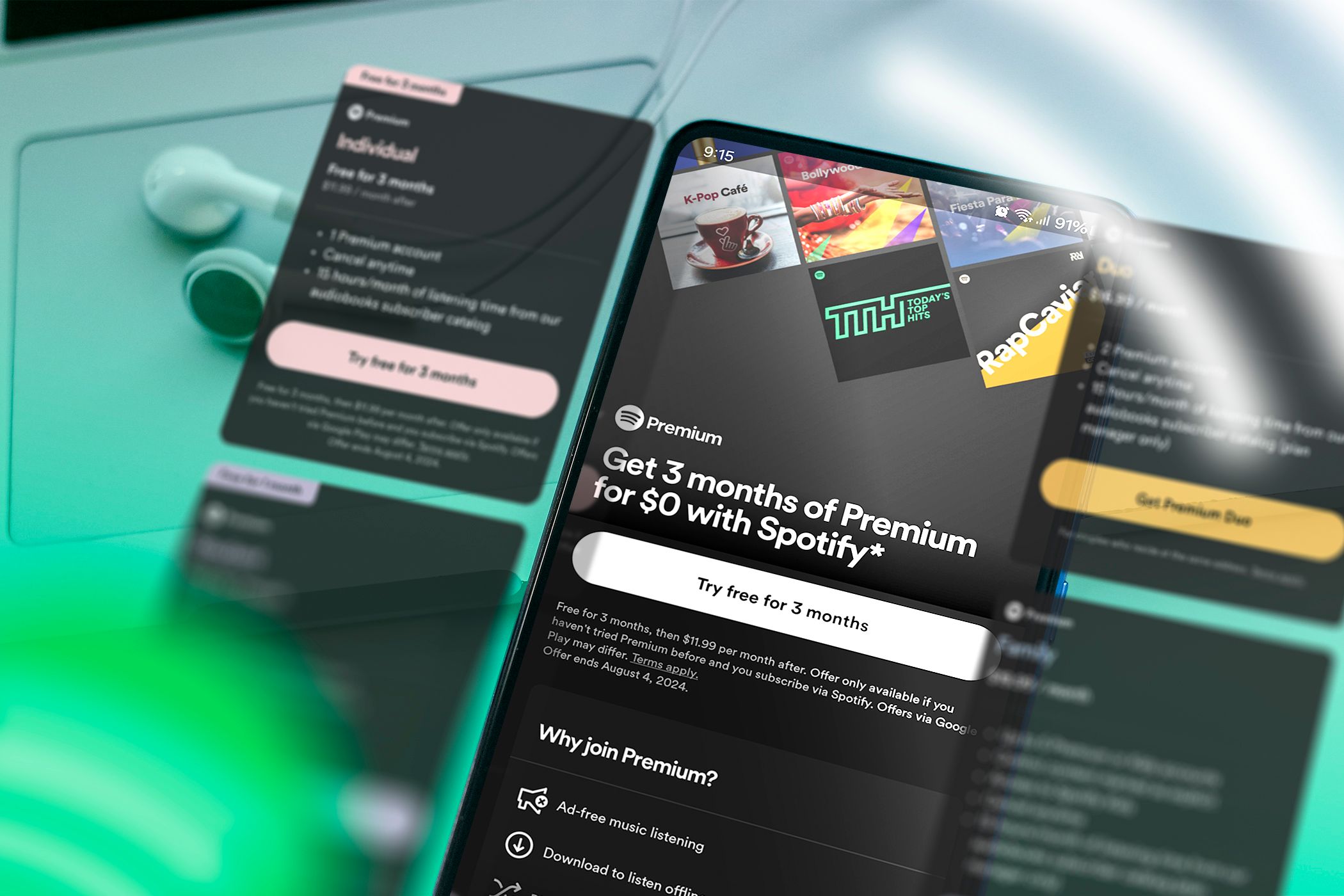 یک تلفن در صفحه نمایش Spotify.