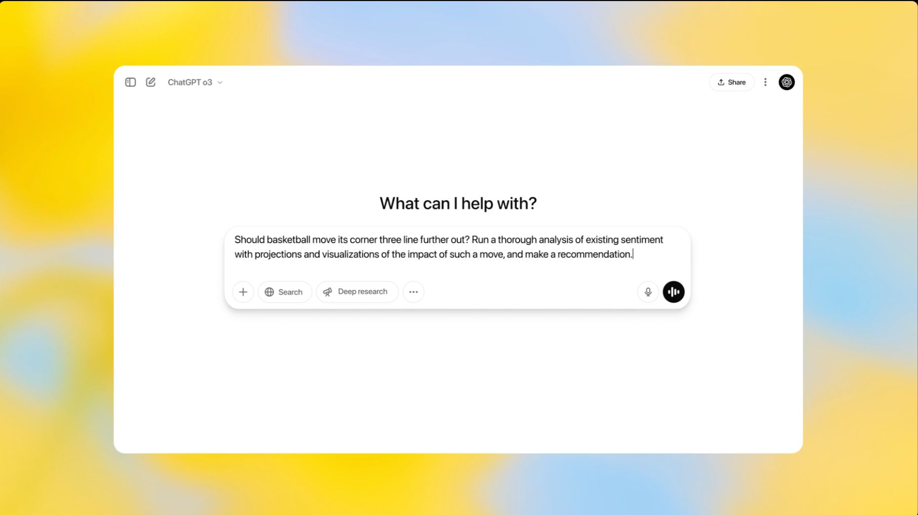 تصویری از استفاده از مدل Openai O3 در Chatgpt