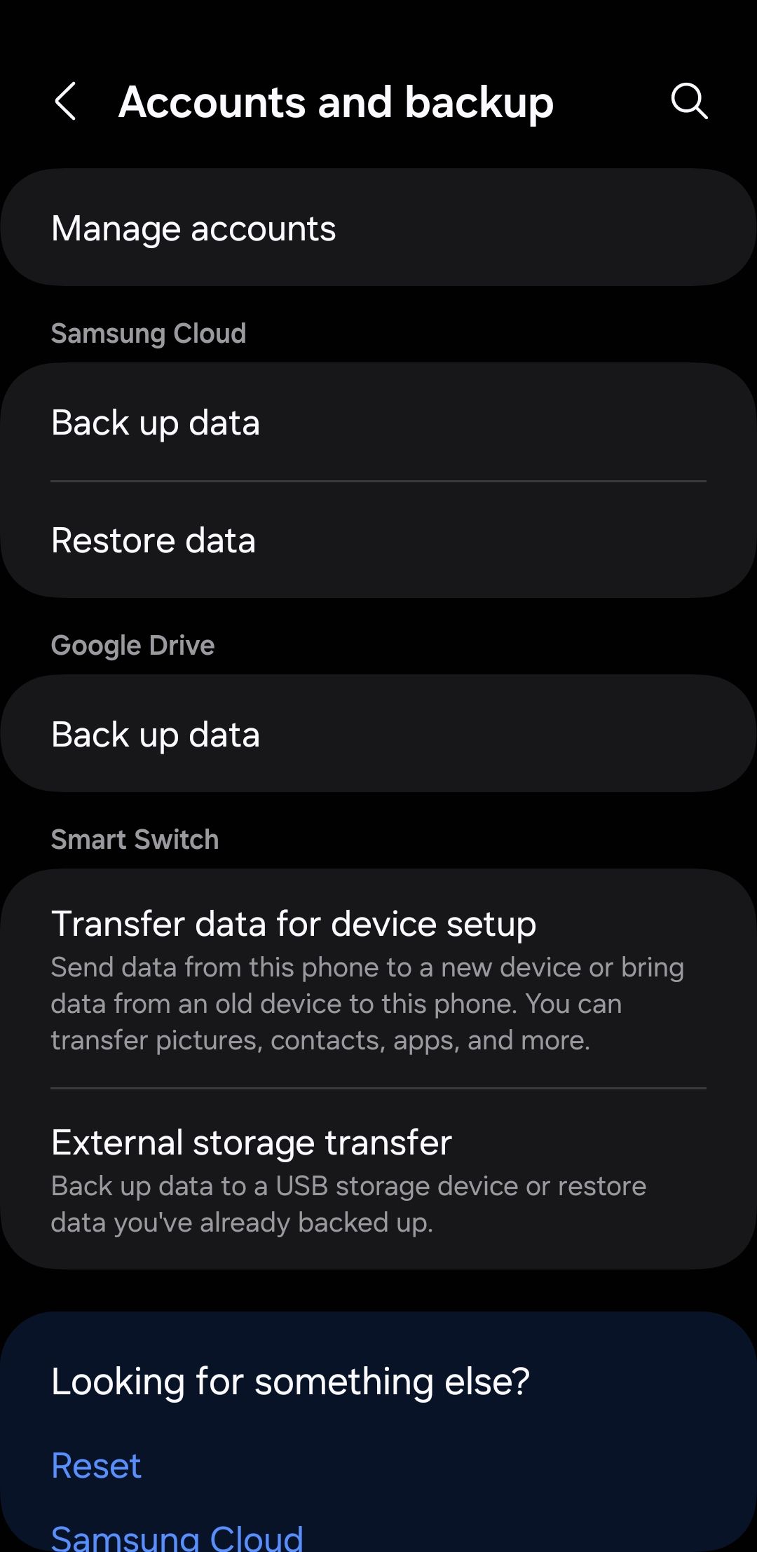 حساب ها و منوی پشتیبان گیری در Android-1