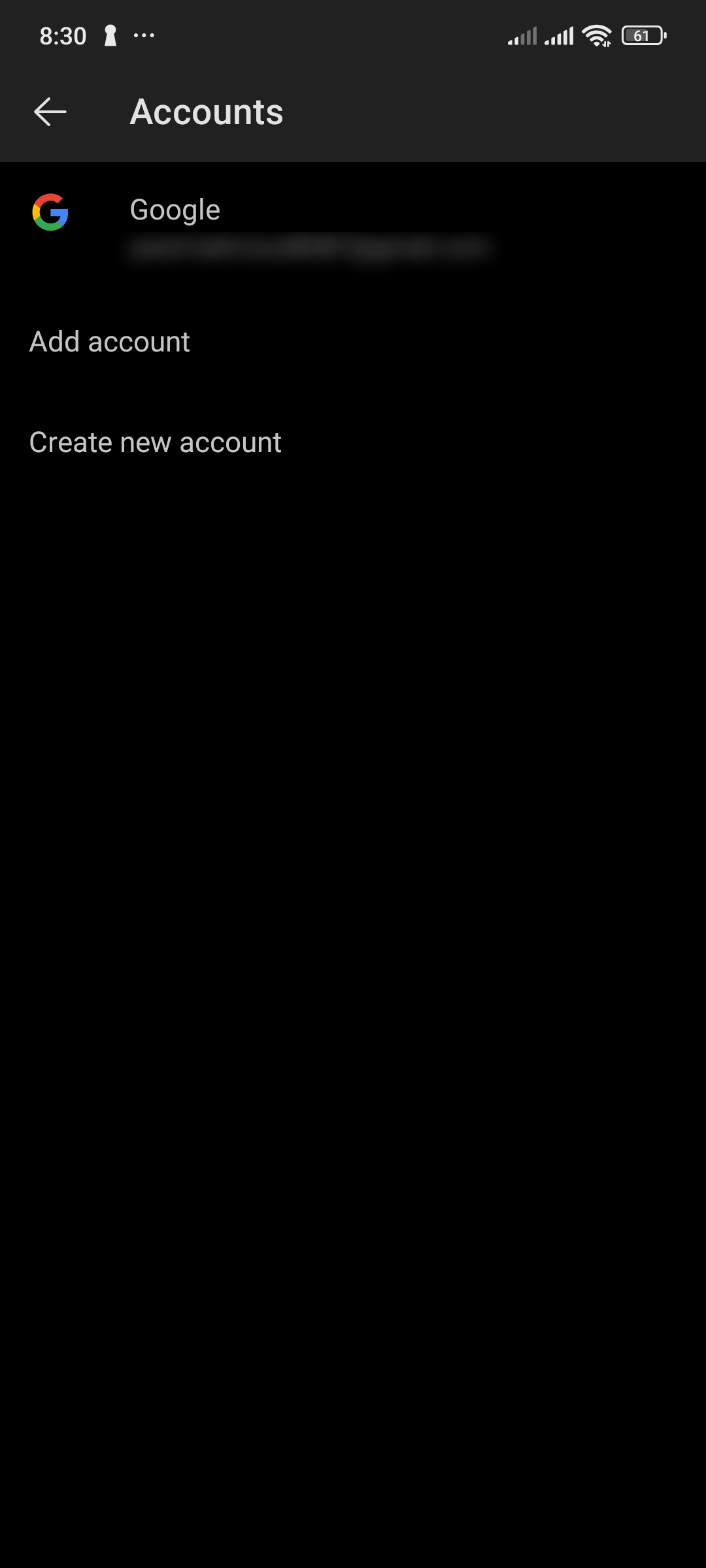 برگه حساب در برنامه Outlook Android.