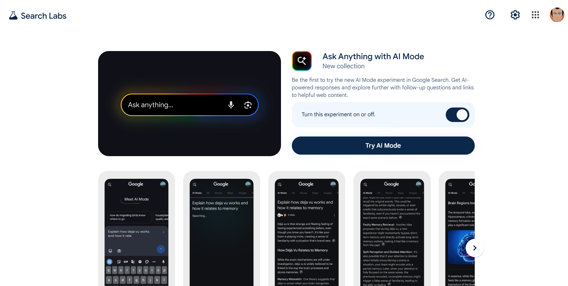 AI Mode Experiment on-on-Off