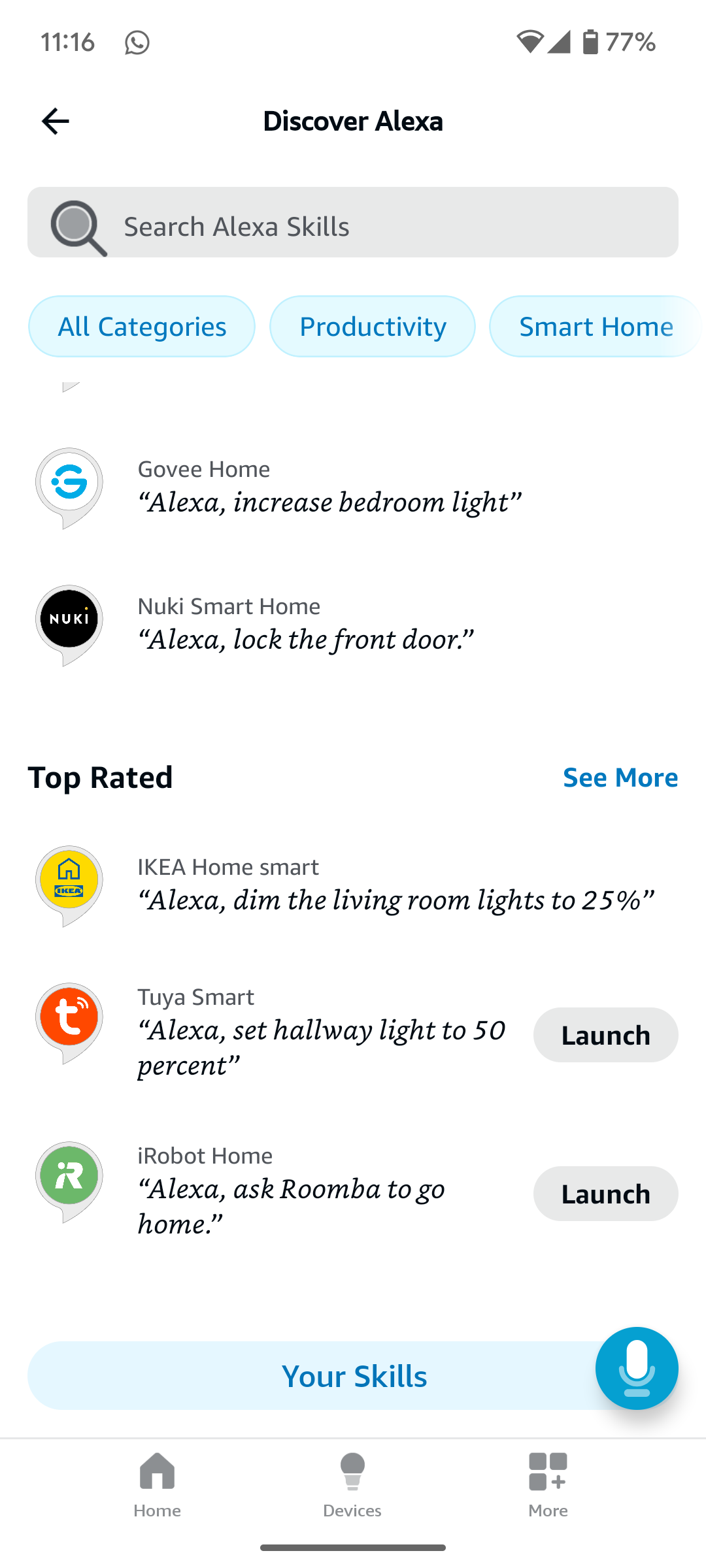 صفحه اصلی مهارت در برنامه Alexa