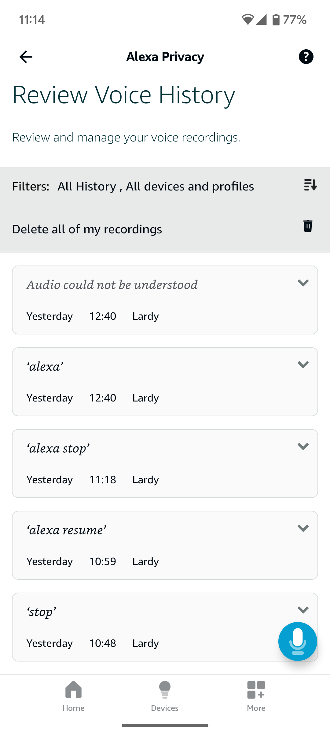 ضبط صوتی شما در برنامه Alexa