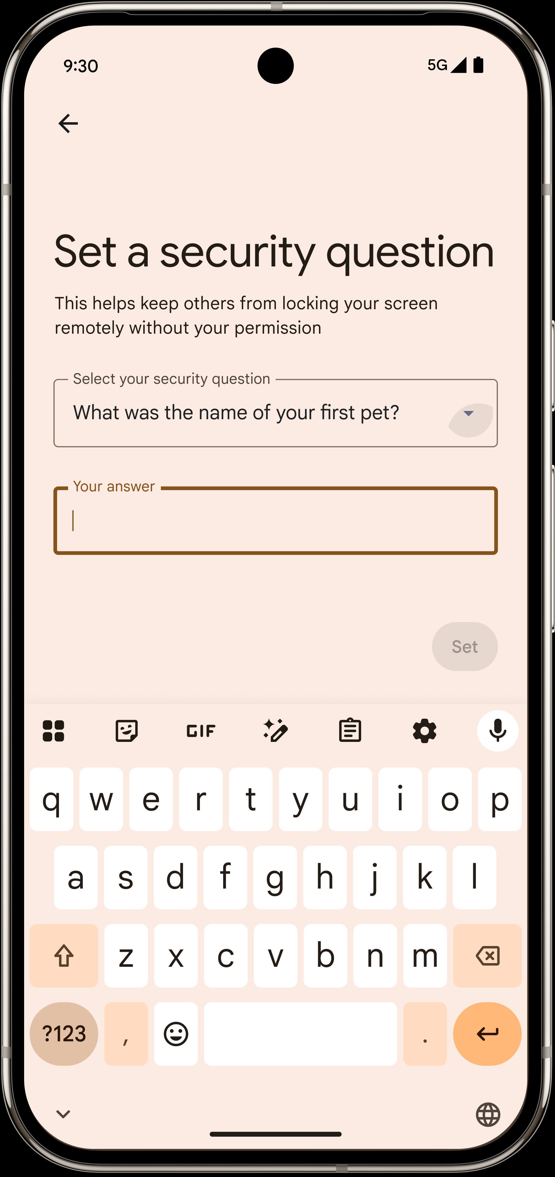 سوال امنیتی قفل از راه دور Android