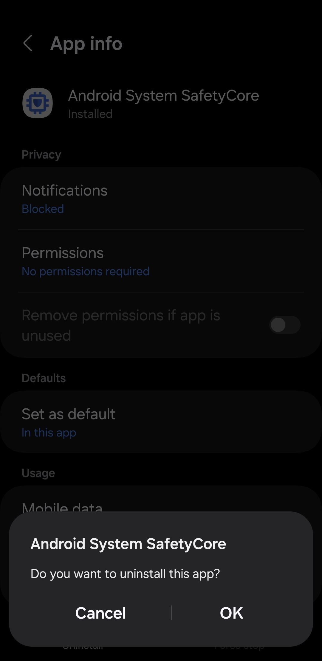 برنامه Android Seathercore برنامه نمایش گزینه حذف در Android