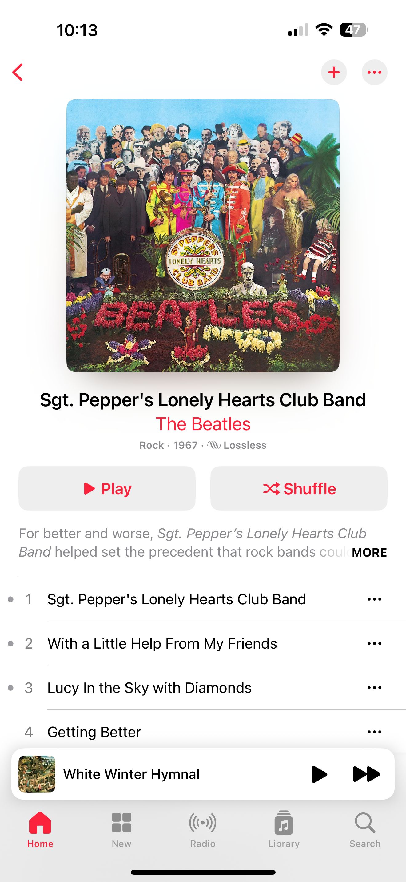 صفحه آلبوم Apple Music.