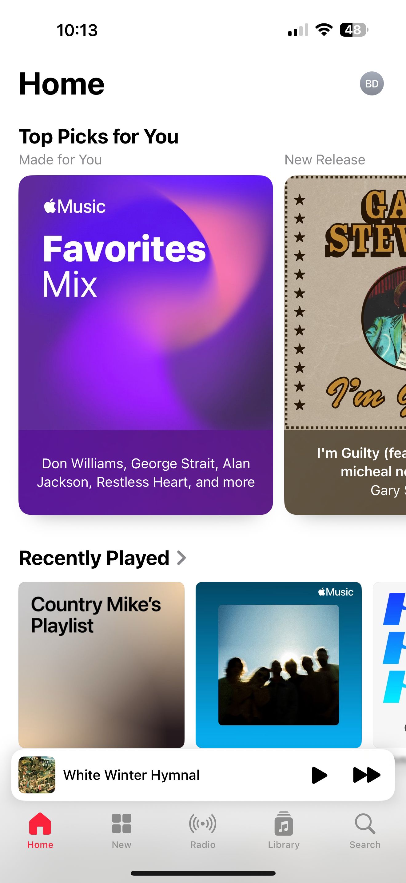 برگه خانگی Apple Music.