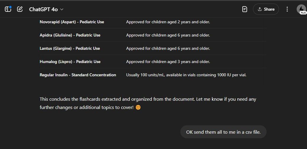 از Chatgpt درخواست ارسال فلش به عنوان CSV می کند