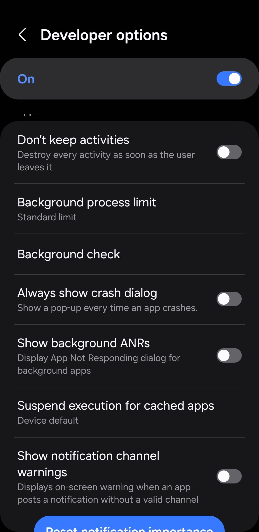 تنظیم محدودیت فرآیند پس زمینه در Android