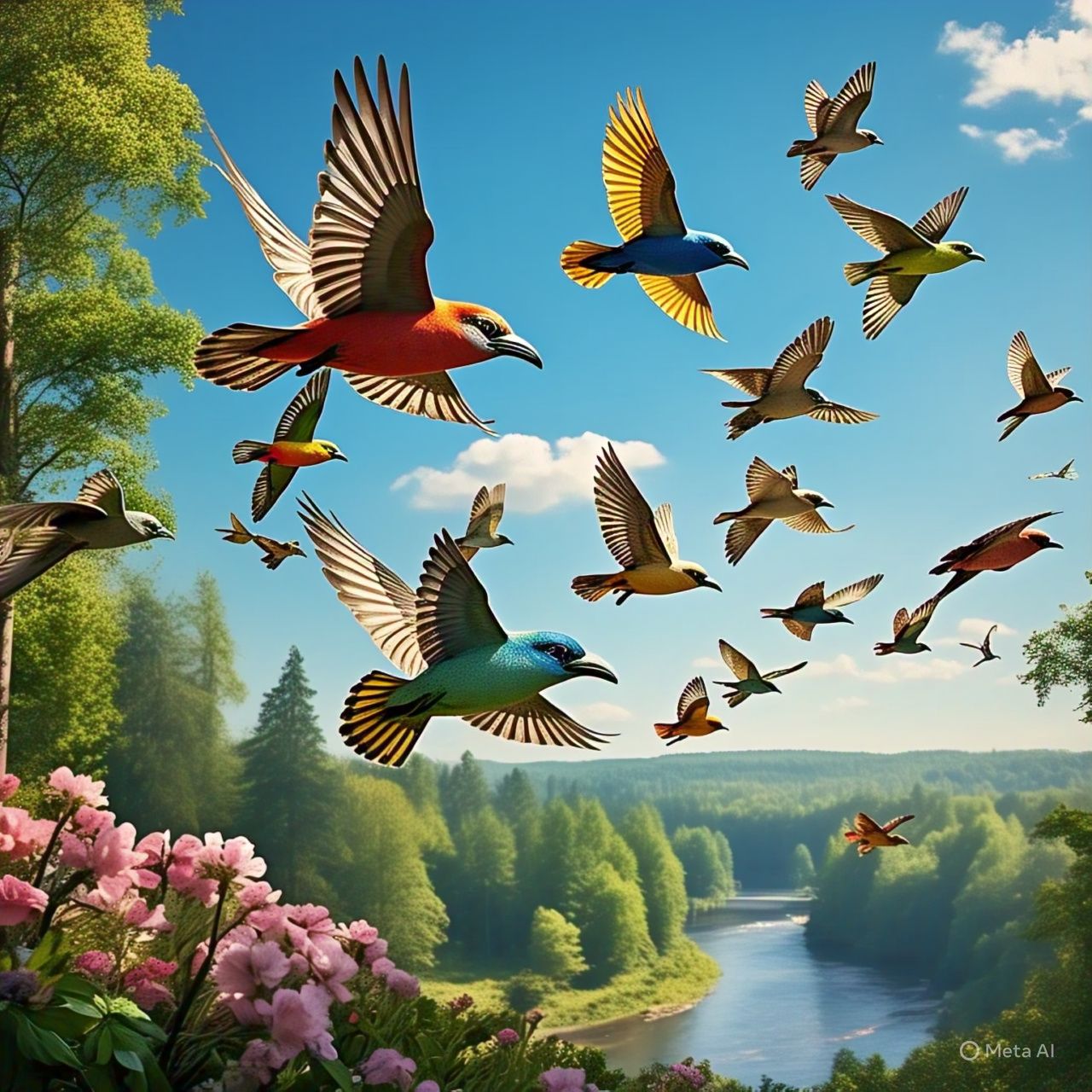 گله ای از پرندگان که در آسمان پرواز می کنند
