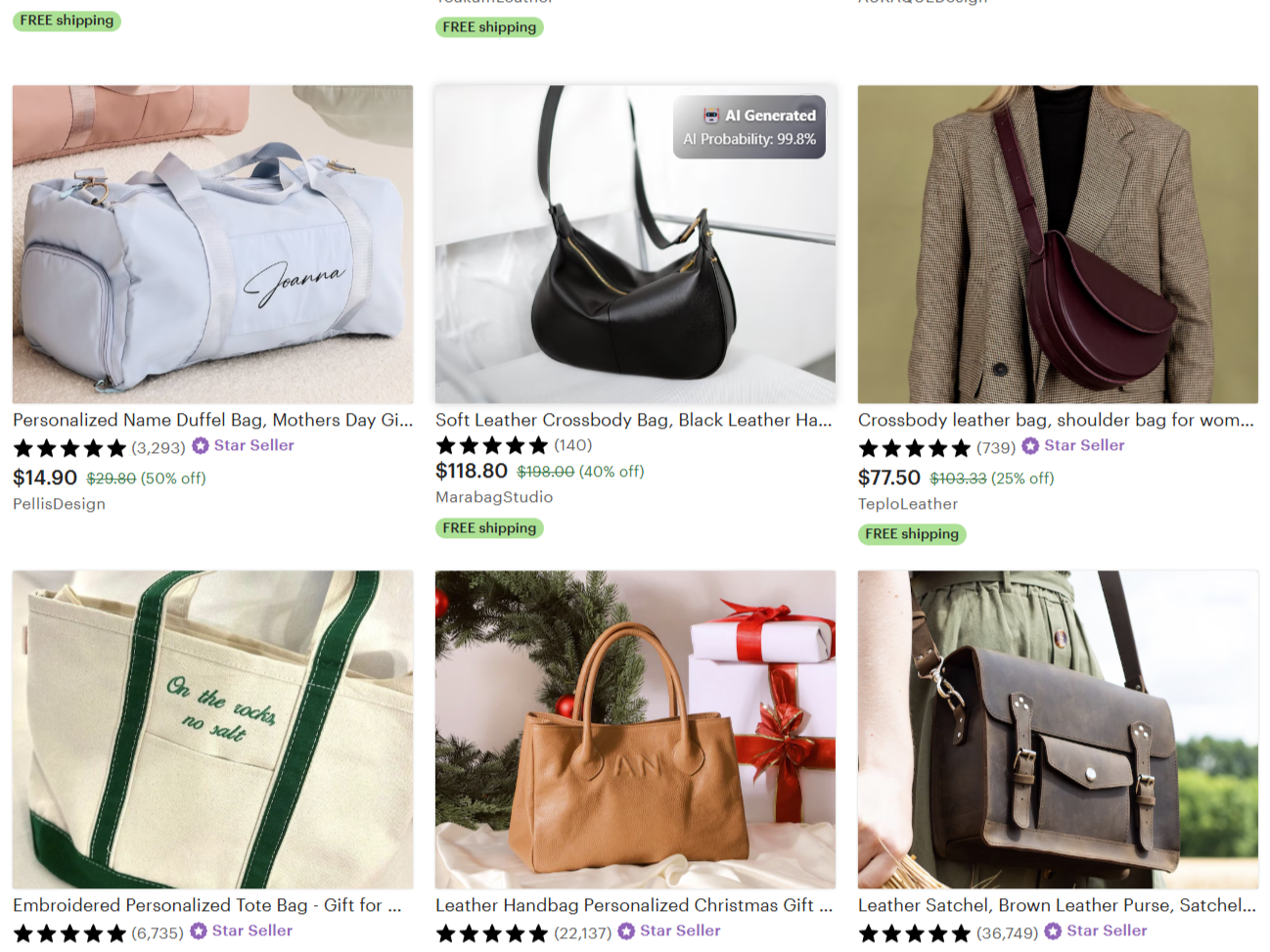 Bitmind Chrome Extension Flagging Etsy Image به عنوان AI تولید شده است.