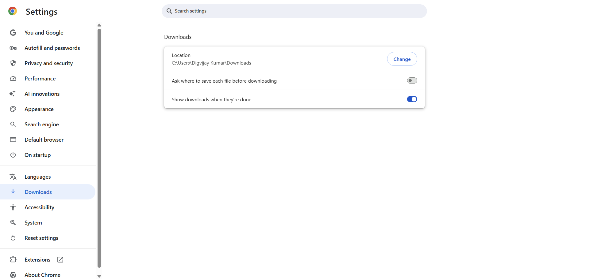 تغییر مکان پیش فرض برای بارگیری در Google Chrome