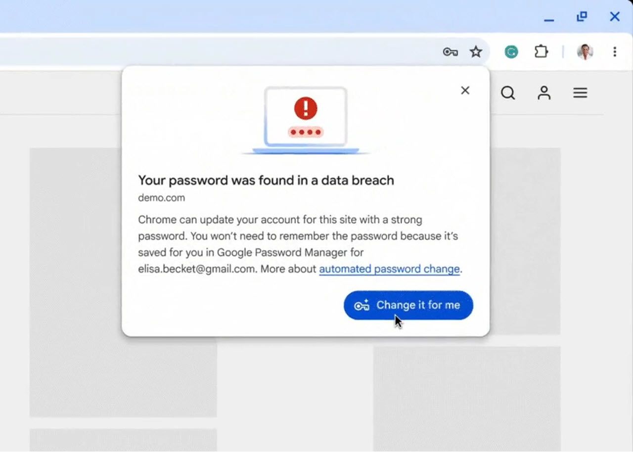 ویژگی تغییر رمز عبور خودکار در Google Chrome