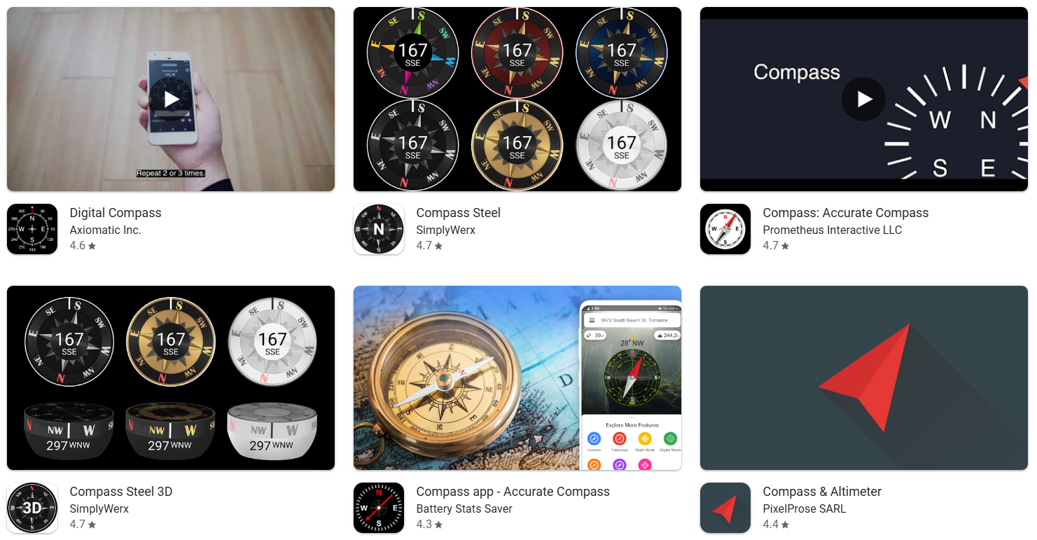 چندین برنامه قطب نما تلفن در فروشگاه App