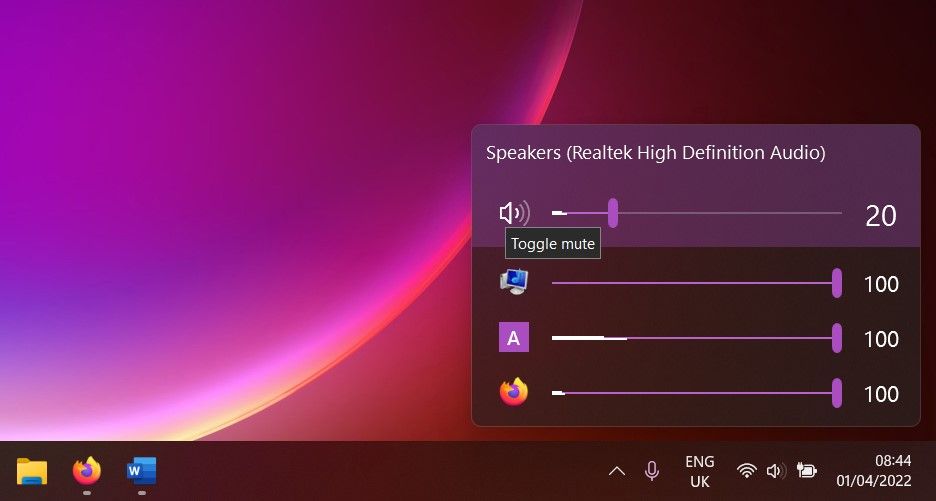 میکسر حجم برنامه Eartrumpet Windows 11 Flyout