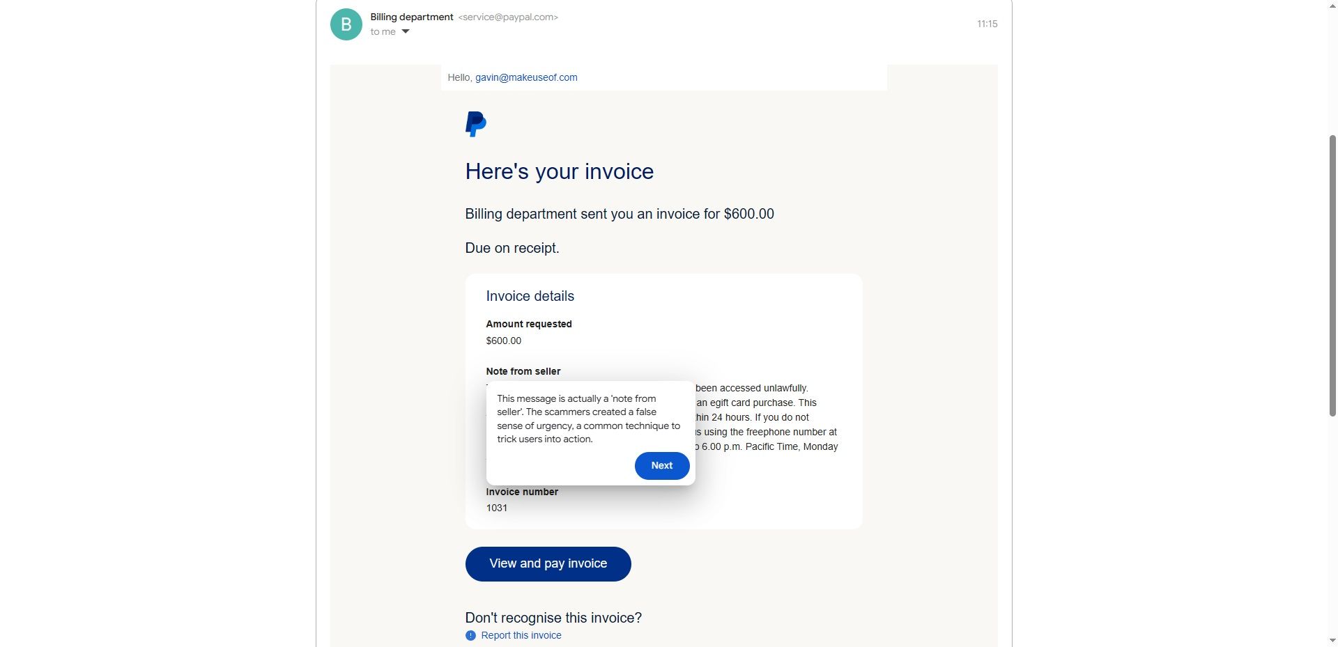 Google Phishing Quiz مثال کلاهبرداری پی پال.